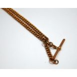 A 9CT ROSE GOLD ALBERT CHAIN, with each link individually stamped, with T-bar detail, length 36cm,