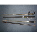 TWO OFFICERS DRESS SWORDS, German WWII 3rd Reich 34 inch blade, maker Siegfried Solingen Waffen, W K