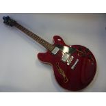 A VINTAGE ES 335 COPY GUITAR, cherry finish with ivory coloured binding, two Humbuckers, two piece