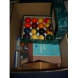 SETS OF BOXED SNOOKER AND POOL BALLS, chalk and other accessories