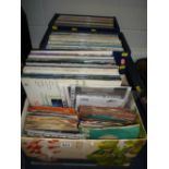 A BOX AND TWO CASES OF L.P'S AND SINGLES, artists include The Beatles, Elvis Presley, John Lee