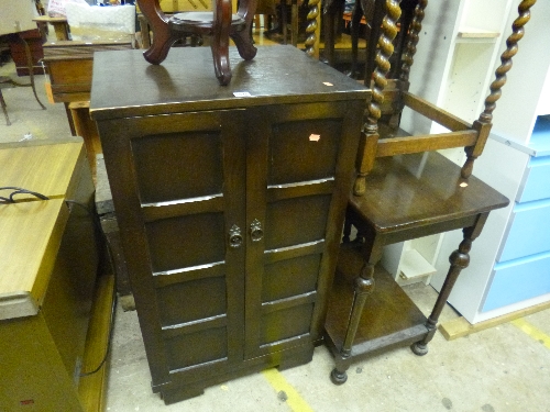 A MODEL CASED VINTAGE FERGUSON TV, and an oak occasional table (2)