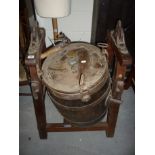 A W. WARDLES AND SONS NO. 3 BUTTER CHURN, on stand, with handle