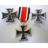 THREE WWII IRON CROSSES, Iron Cross (1st Class) marked 51 on reverse brooch pin, Iron Cross (1st