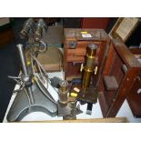 A C. BAKER OF LONDON ENGINEERS MICROSCOPE, a boxed microscope and another smaller (3)