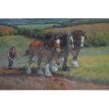 ROSEMARY SARAH WELCH, 'Ploughing', pastel, signed lower left, 45cm x 60cm