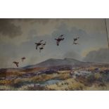 R.W. MILLIKEN, Grouse in flight, watercolour, signed lower right, 43cm x 61cm