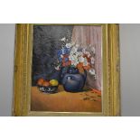 ATTRIBUTED TO VIDE F. LAHAY, still life of fruit and flowers, oil on canvas board, signed lower