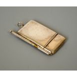 AN EDWARD VII SILVER CARD CASE/AIDE MEMORIE WITH PROPELLING PENCIL, Cohen and Charles, London