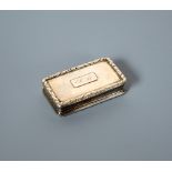 A GEORGE III SILVER SNUFF BOX, banded decoration, initialled, makers mark T.S, Birmingham 1825,