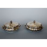 A NEAR PAIR OF VEGETABLE TUREENS AND COVERS, Wrythen decoration, one piece hallmarked Gorham