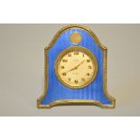 A G. ASPREY SILVER AND GUILLOCHE ENAMEL EASEL CLOCK, eight day watch movement, hallmarked Walker &