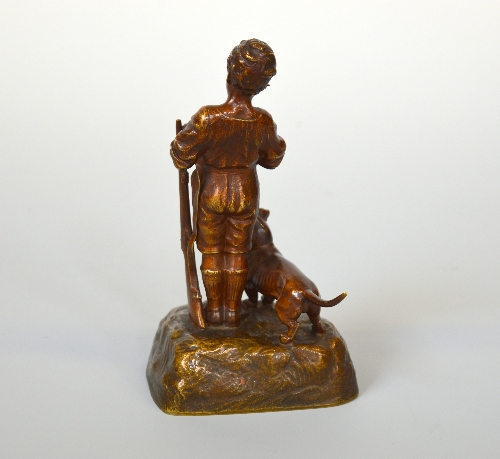 AFTER A. WERNER, young boy with a rifle, a Dachshund at his feet, patinated bronze, approximate - Image 3 of 3