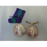 TWO GEORGE VI GENERAL SERVICE MEDALS, 845716 Gunner E. Smith R.A., suspender missing/broken, T/