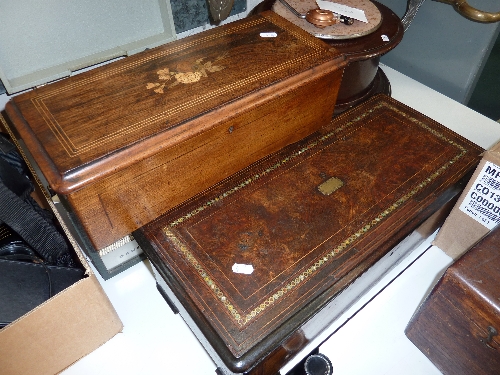 A SWISS MUSIC BOX, with 13' brass cylinder, inlaid walnut case, together with another smaller,