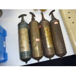 FOUR VINTAGE BRASS FIRE EXTINGUISHERS, (4)