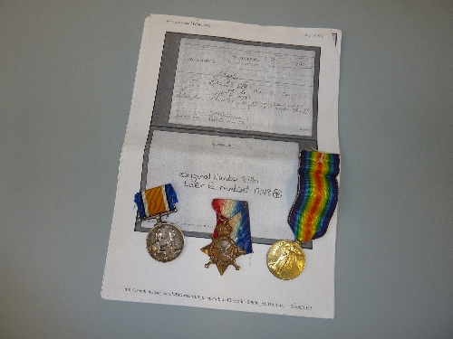 A WWI TRIO OF MEDALS, 1914-15 Star, British war and Victory medal, correctly named to 8730 Pte C.