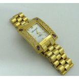 A LADIES INGERSOL WATCH, with rectangular shape dial with gemstones to the bezel
