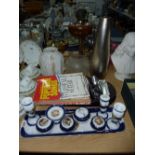 VARIOUS SUNDRY ITEMS, to include two oil lamps, dressing table set, Jeep wristwatch etc