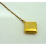 A 9CT GOLD LOCKET, of square shape with slim belcher chain, length 40cm, hallmarks rubbed