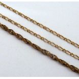 TWO CHAINS, the first a figaro necklace together with a fancy link bracelet, both with 9ct gold