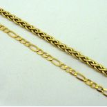 TWO BRACELETS, to include a 9ct gold figaro chain together with a fancy bracelet, stamped 750 (s.