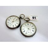 TWO OPEN FACED POCKET WATCHES