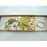 A SMALL COLLECTION OF ITEMS, to include two ladies watches, rings and pearl necklaces