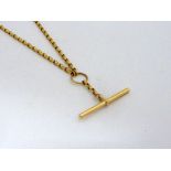 A 9CT GOLD NECKLACE, with T-bar to the oval belcher chain, hallmarks for Sheffield