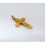 A 9CT GOLD CROSS PENDANT, with swirling pattern engraved to the front, hallmarks for Birmingham