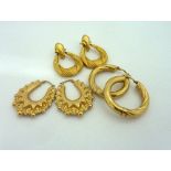 THREE PAIRS OF EARRINGS, to include two pairs of hoop earrings and a pair of studded / hoop