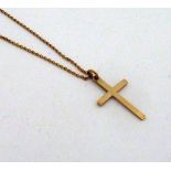 A 9CT GOLD CROSS PENDANT NECKLACE, hallmarks for Birmingham, length 42cm