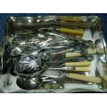 A BOX OF CUTLERY, to include EPNS knives, forks, spoons etc