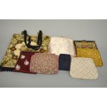 A COLLECTION OF BAGS, to include seven bags, some hand embroidered, with sequins and beads, together