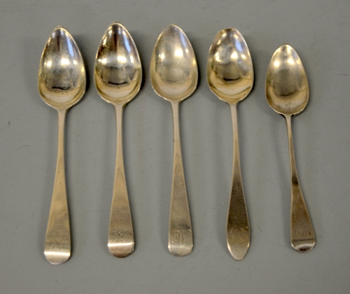 FIVE SILVER SCOTTISH PROVINCIAL TEASPOONS, etc (5)