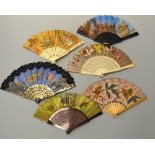 A COLLECTION OF SIX FABRIC SOUVENIR AND OTHER FANS, to include Egypt, Cyprus