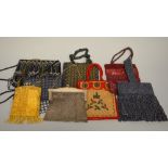 A COLLECTION OF VINTAGE EVENING BAGS, to include a white metal chain mail handbag (8)