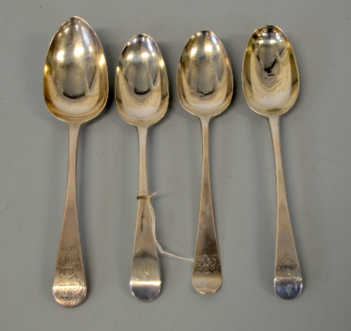 FOUR LONDON SILVER SERVING SPOONS, to include 1775, 1815 etc, approximate weight 290g (4)