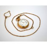 AN 18CT LADIES FOB WATCH, on two mixed 9ct chains