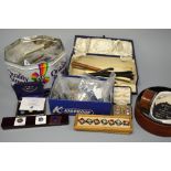 A LARGE BOX OF MISCELLANEOUS VINTAGE ITEMS, to include buttons, boxed and unboxed, together with