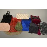 A COLLECTION OF EVENING BAGS, to include a purse with a long beaded tassle (9)