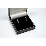 A PAIR OF 18CT GOLD PINK SAPPHIRE AND DIAMOND EARRINGS, designed as a row of four single cut-