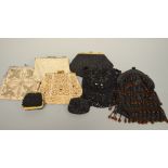 A COLLECTION OF VINTAGE HANDBAGS, to include three black beaded handbags and three cream/gold beaded