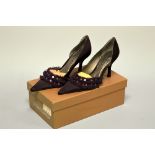 MENBUR, a pair of prune coloured sequined high heeled shoes (size 37)