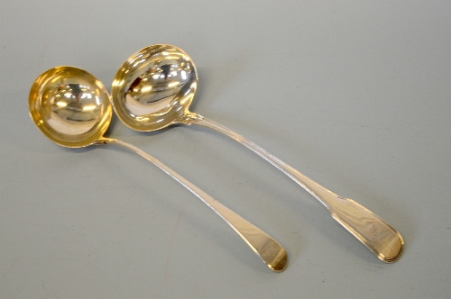 TWO GEORGE III SILVER SOUP LADLES, London hallmarks, weight approximately 340g (2)