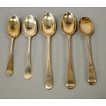 FIVE LONDON SILVER TEASPOONS, all circa 1730 (5)