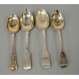 FOUR SCOTTISH SILVER DESSERT SPOONS, to include Edinburgh 1852, 1824, Dumfries 1820 and Aberdeen (