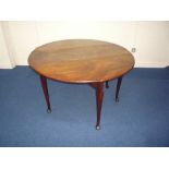 A GEORGIAN MAHOGANY OVAL DROP-LEAF TABLE, with round tapering supports and pad feet, approximate