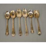 SIX SILVER TEASPOONS, to include Newcastle 1780, Birmingham 1886, London with shell bowl etc (6)