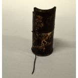 AN ORIENTAL CYLINDRICAL ROSEWOOD SMOKING VESSEL, with mother of pearl bird, tree and script inlay,